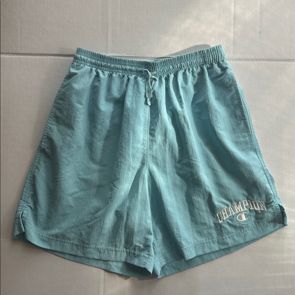 ✨🩵RareVtg 90s Champion Shorts Mens SMALL Teal Blue Athletic Gym NylonLined Retro - Picture 2 of 16